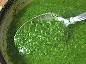 Homemade Pesto in spoon
