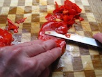 peeling the red pepper