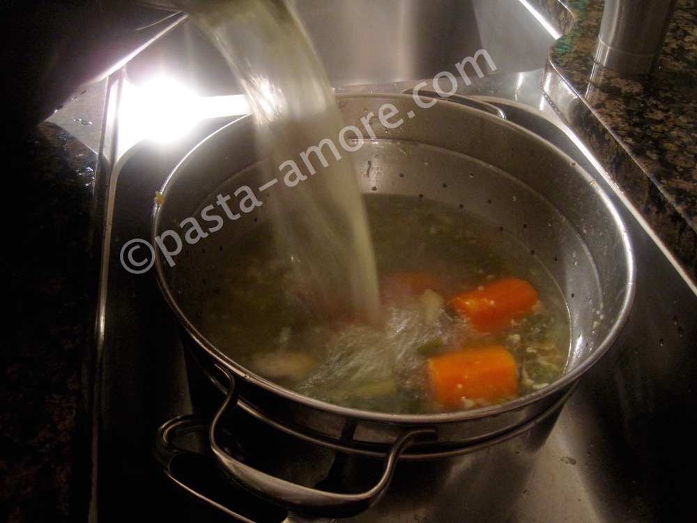 Straining the vegetable stock